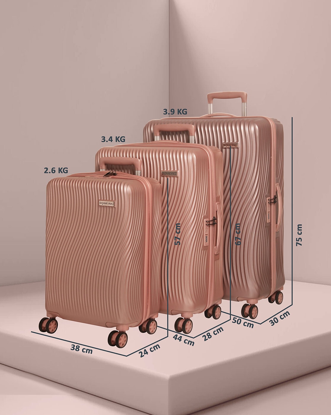 On vacay cheap luggage rose gold