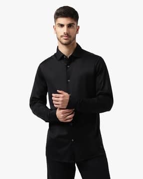 Buy EMPORIO ARMANI Solid Regular Fit Shirt | Black Color Men 