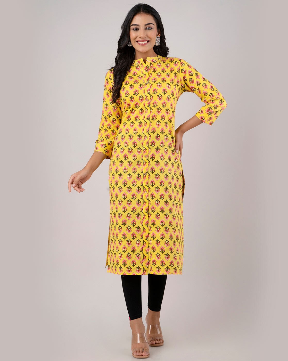 Buy Women's Yellow Printed High Low Kurti Online at Bewakoof