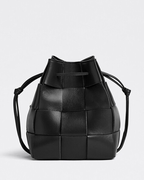 Bottega Veneta Black-Gold Cassette Mini Leather Bucket Bag