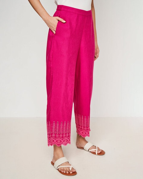 Darkpink Cotton Flex Solid Pants | VENUS-RANI | Cilory.com