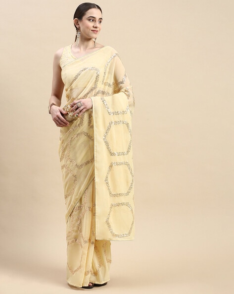 Buy Beige Color Faux Georgette Fabric Sequins Saree Online - SREV3269 |  Appelle Fashion