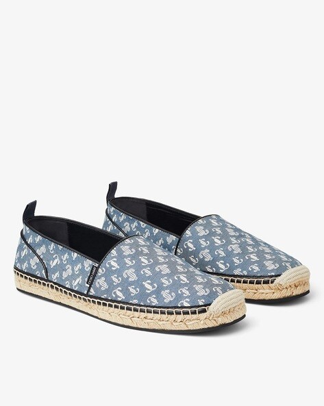 Jimmy Choo Egon Monogram Denim Espadrilles - Blue