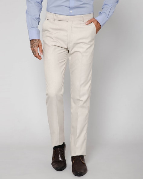 Regular Fit Linen-blend trousers - Light beige/Striped - Men | H&M HK