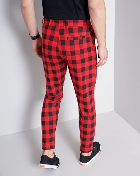 Red Aop Checked Tapered Trousers