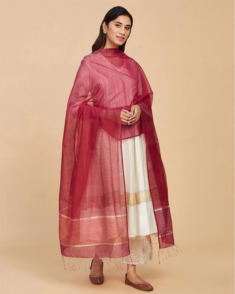 Sheer-Through Dupatta with Tassels Price in India