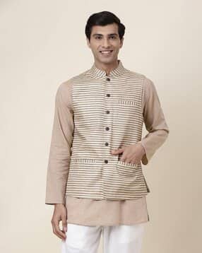 Mandarin-Collar Nehru jacket with Patch Pocket-image-13