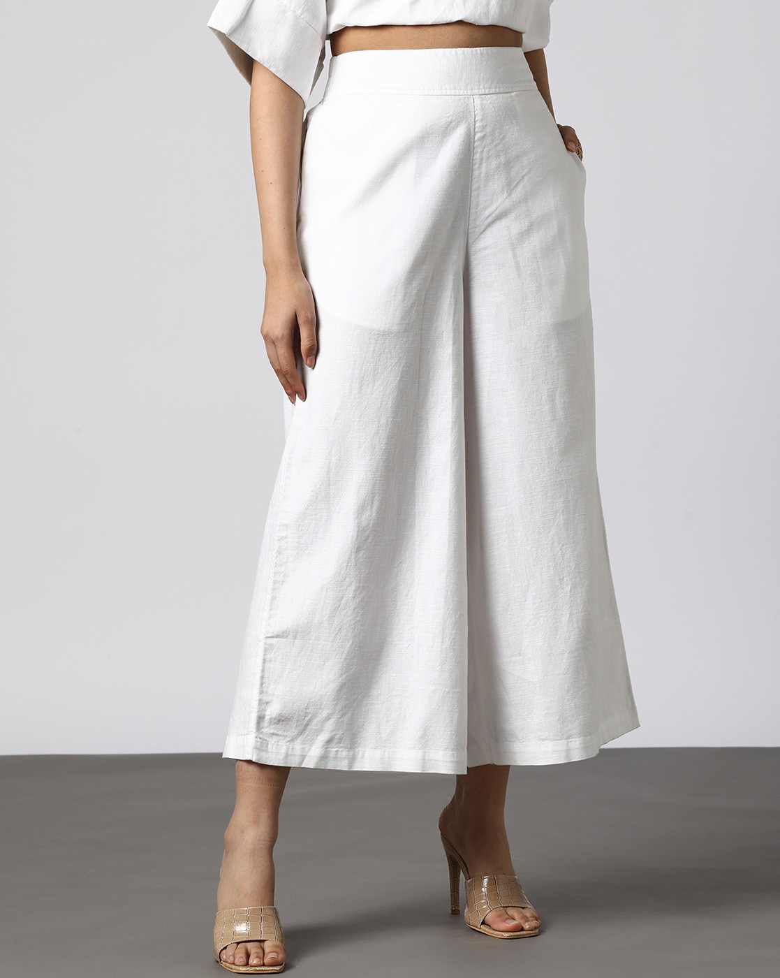 LINEN CULOTTES in Blue With Raw Edge and High Waist, Linen Pants