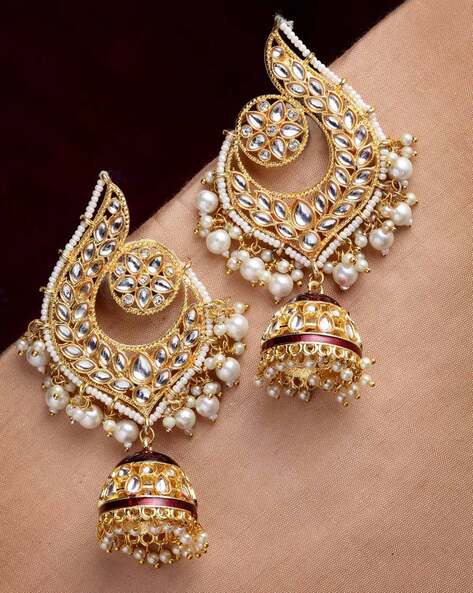 White stone clearance jhumka earrings