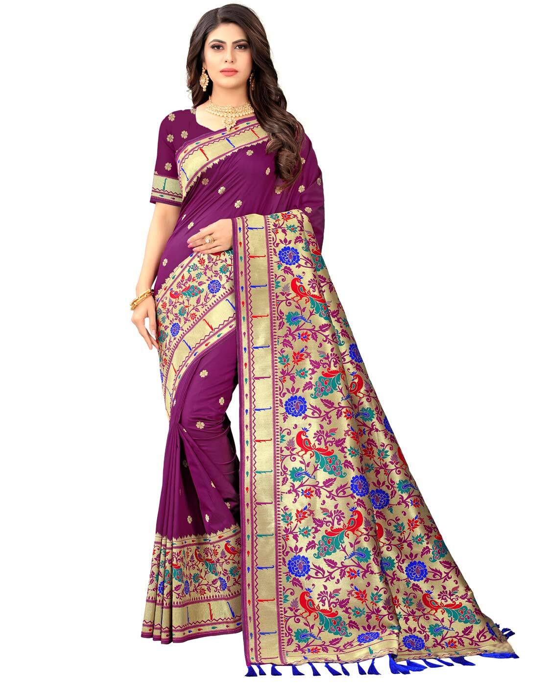 Buy Blue Sarees for Women by VARJA Online | Ajio.com