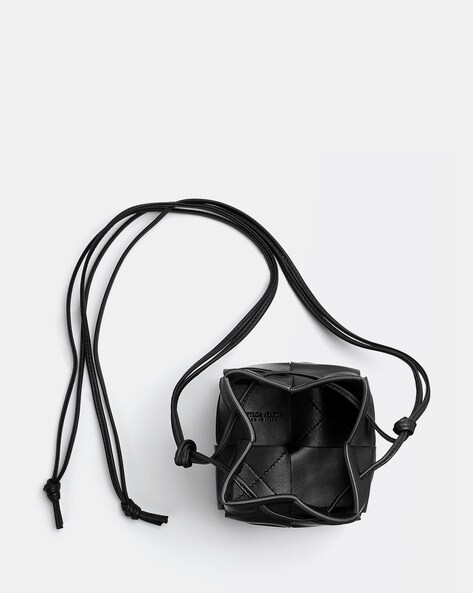 Bottega Veneta Black-Gold Cassette Mini Leather Bucket Bag