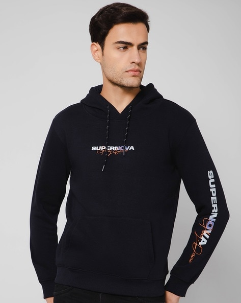 Typographic Printed Sweatshirt with Drawstrings