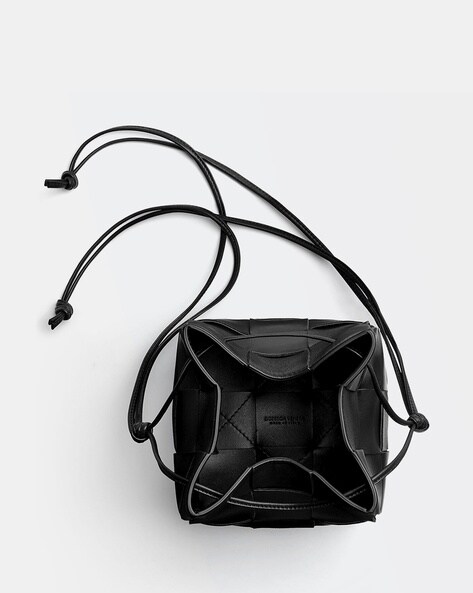 Bottega Veneta Black-Gold Cassette Mini Leather Bucket Bag