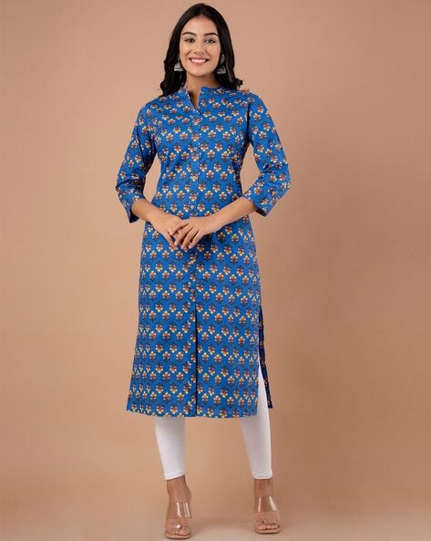 Lucknowi Straight Kurti In Navy Blue Color... | Kurta neck design, Draping  fashion, Navy blue color