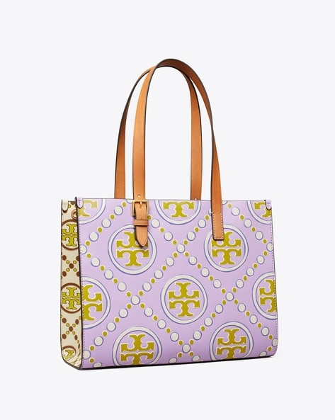 Buy Tory Burch Small T Monogram Contrast Embossed Tote Bag | Lavender Color  Women | AJIO LUXE