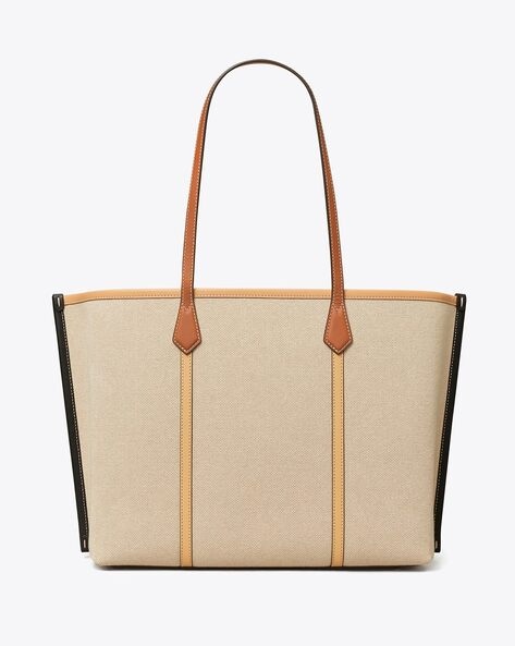 Buy Tory Burch Perry Canvas Triple-Compartment Tote Bag | Beige Color Women  | AJIO LUXE