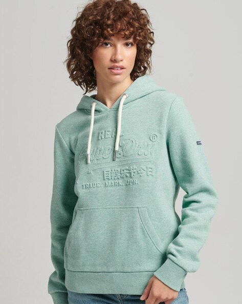 SUPERDRY City College Oversized Hoodie with Kangaroo Pockets For Women (Green, XS)