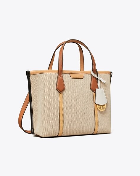 Buy Tory Burch Small Perry Canvas Triple-Compartment Tote Bag | Beige Color  Women | AJIO LUXE