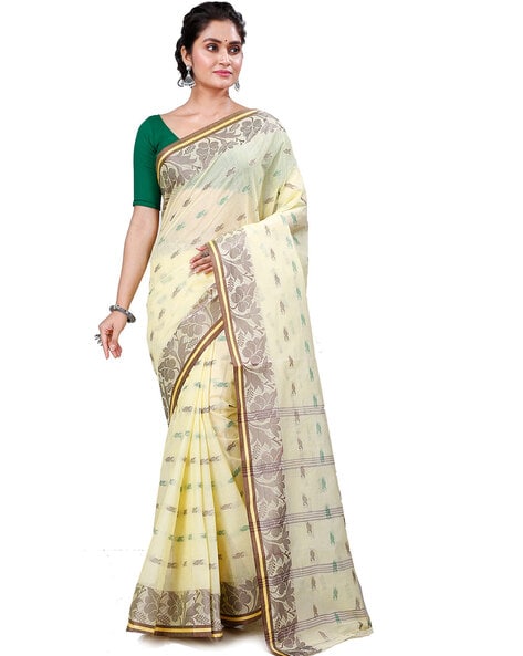 Handloom Pure Cotton Tant Saree in Off White : SPN7263