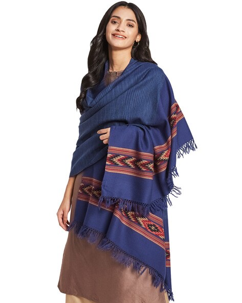 Aztec Print Wool Shawl with Tassels Price in India
