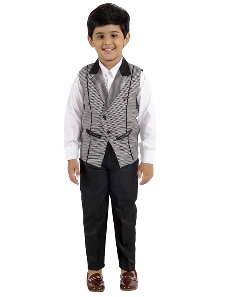 Italian Style Jacket Waistcoat Trousers Groom Set Black T7529