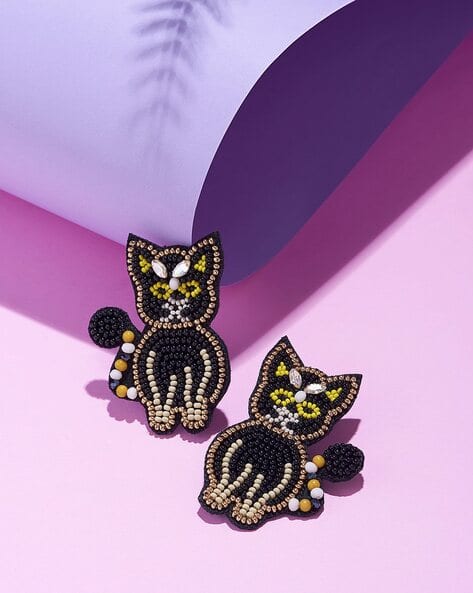 ZAVERI PEARLS Embellished Beaded Cat Stud Earrings - ZPFK15626