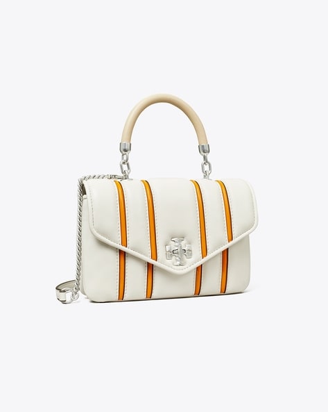 Buy Tory Burch Mini Kira Bombe Stripe Top-Handle Bag | White Color Women |  AJIO LUXE