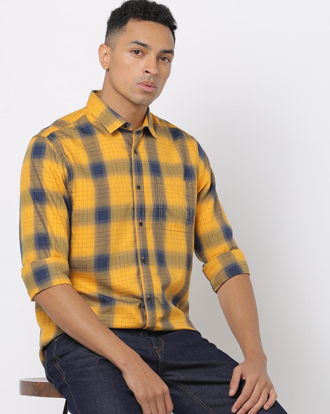 mustard yellow check shirt