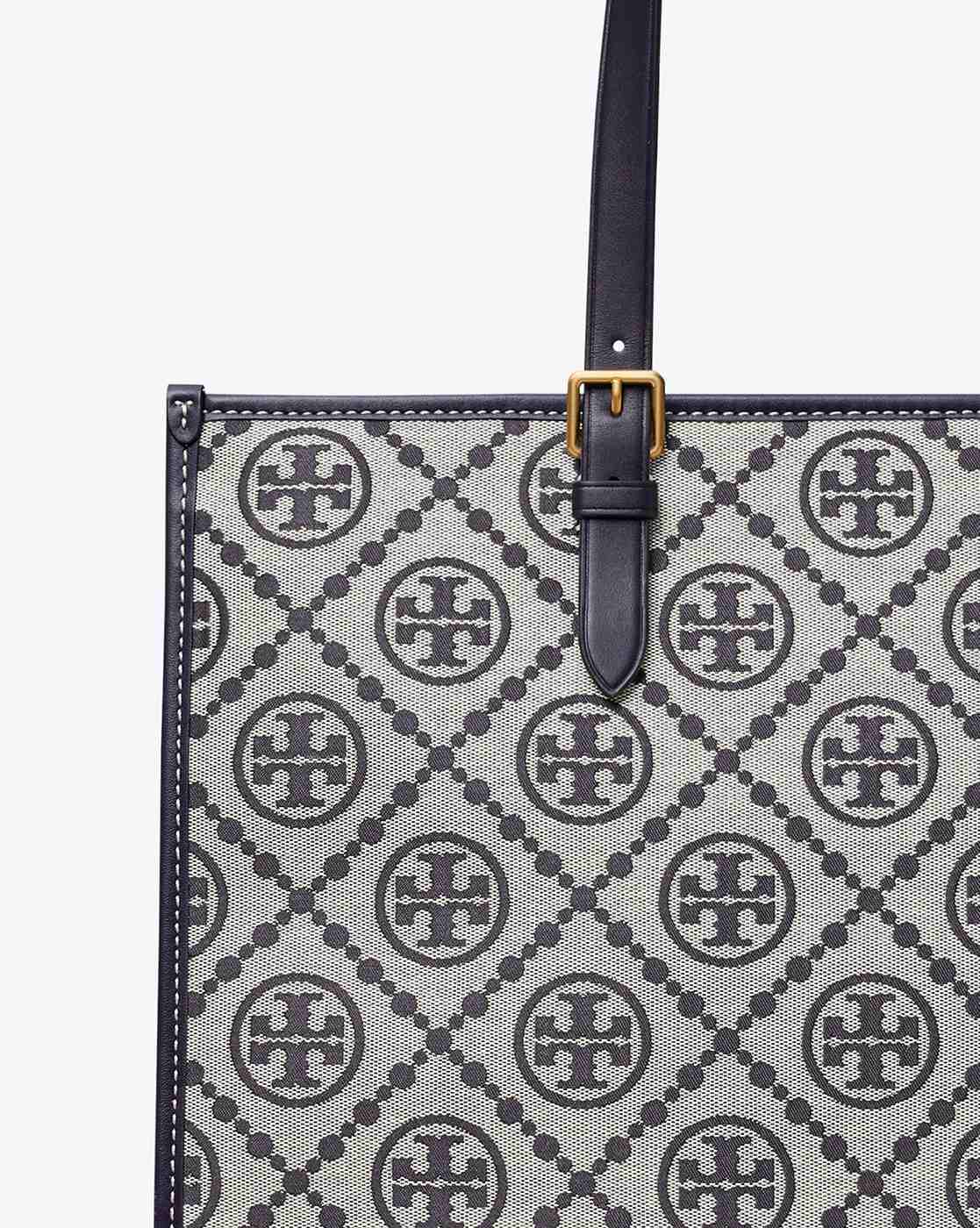 T Monogram Medium Cotton Tote Bag in Blue - Tory Burch