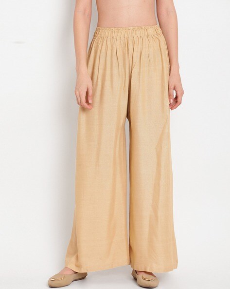 Flared Palazzos with Elasticated Waistband Price in India