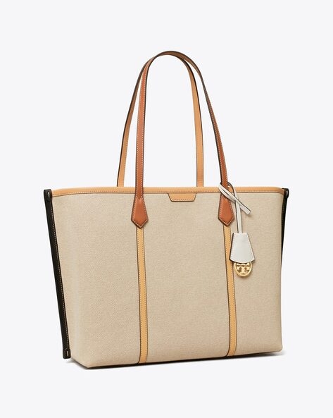 Buy Tory Burch Perry Canvas Triple-Compartment Tote Bag | Beige Color Women  | AJIO LUXE