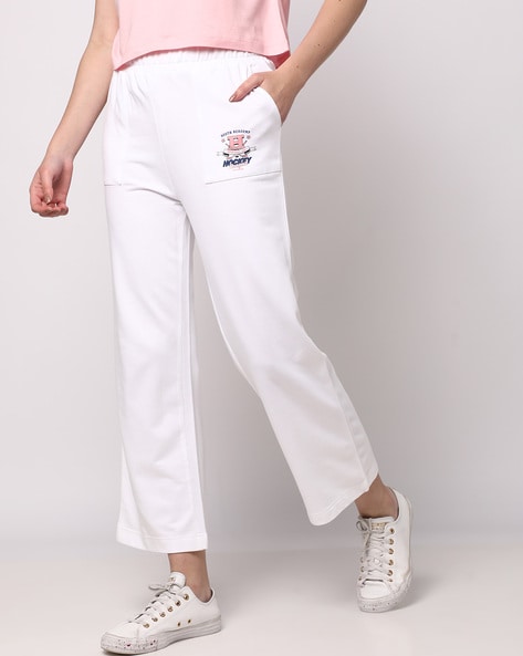 Spykar White Cotton Regular Fit Trackpants For Women - wktr02bb033white