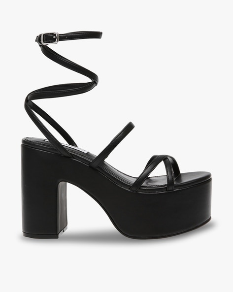 Black strappy heels chunky | PrettyLittleThing USA