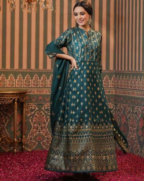 Georgette Laddi Pattern Anarkali Gown with Sequins-Thread Embroidery and  Matching Dupatta | Exotic India Art