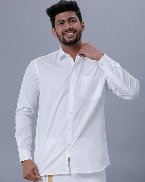 Buy Ramraj Cotton Mens Full Sleeve Formal 100 % Cotton White Shirt Online  at Best Price