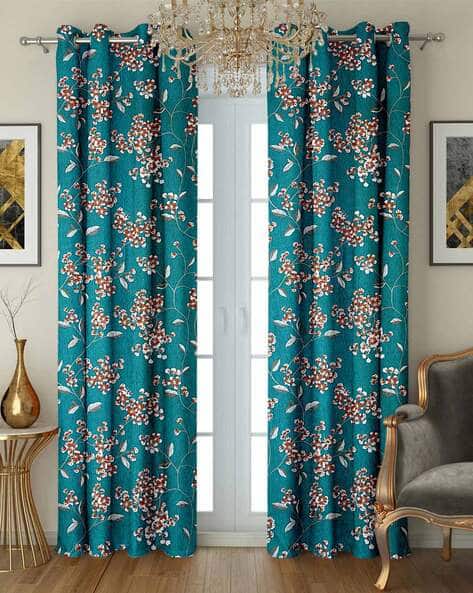 Cortina Eyelet Curtain Set of 2 Floral Printed Long Door Curtains