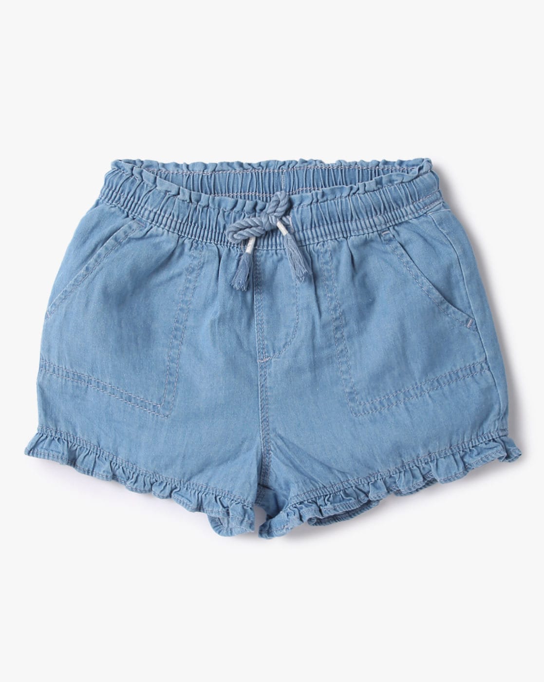 Carmen Elastic Waist Denim Shorts- Lt. Blue