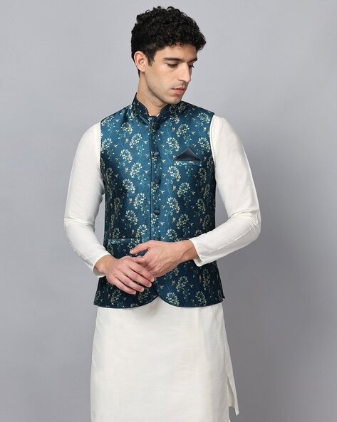 Blue printed shop nehru jacket