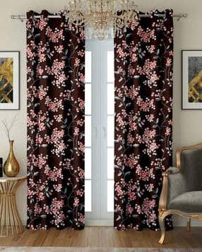 cortina eyelet curtain Set of 2 Floral Printed Long Door Curtains-picture-14