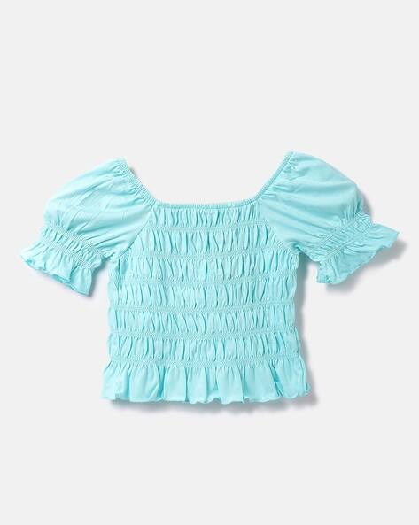 UNITED COLORS OF BENETTON Smocking Top with Puff Sleeves