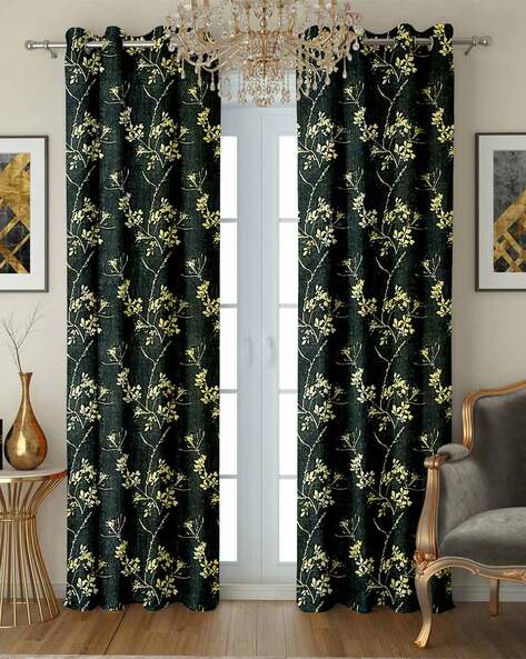 Cortina Eyelet Curtain Set of 2 Floral Printed Long Door Curtains
