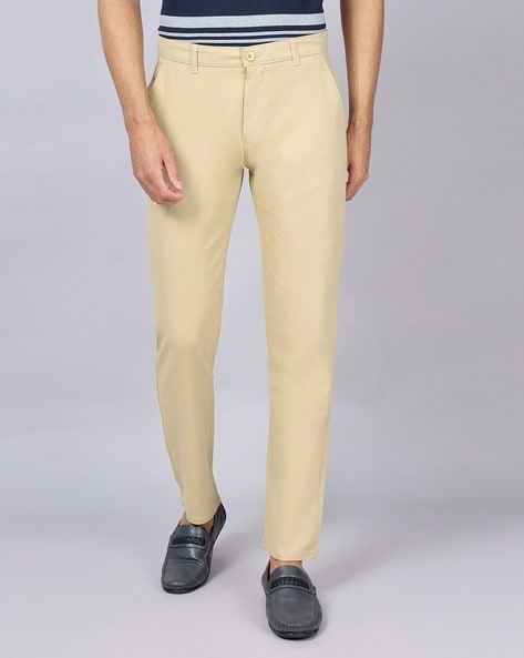 Raymond Men Khaki Slim Fit Solid Formal Trousers  Indian Offer