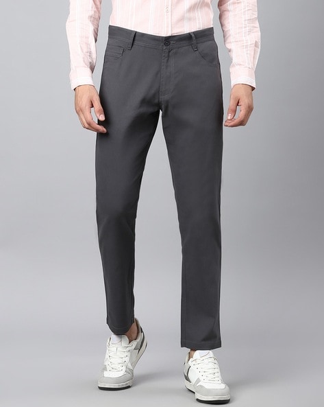 Buy Jainish Dark Grey Regular Fit Flat Front Trousers for Men's Online @  Tata CLiQ