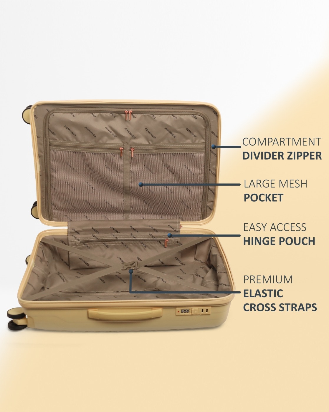 ROMEING VENICE Polycarbonate (20 Inch | 55 cm) Rose Gold Hard Cabin Luggage  Trolley Bag Cabin Suitcase 4 Wheels - 20 inch Rose Gold - Price in India |  Flipkart.com