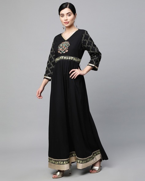 Black Tulle Lace Short Sleeve Floor Length Prom Dress, Black A-Line Ev