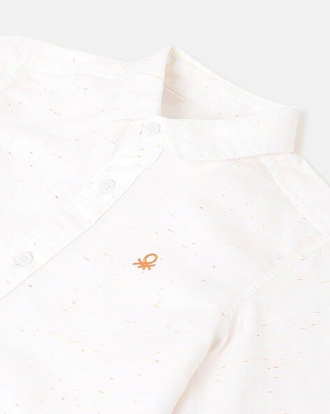 Boys Solid Spread Collar Shirt - White