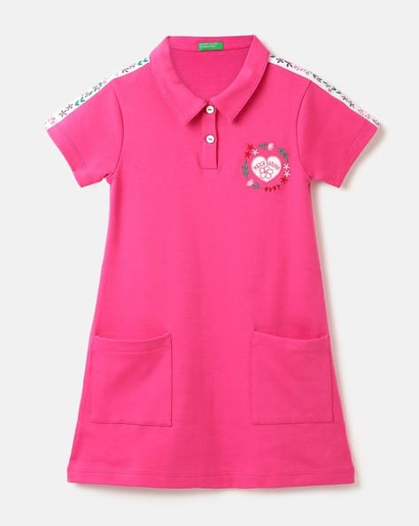 Embroidered T-Shirt Dress with Patch Pockets