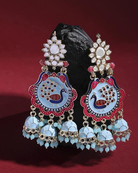 Blue Color Hand Painted Meenakari Earrings | Blue color, Hand painted,  Online earrings