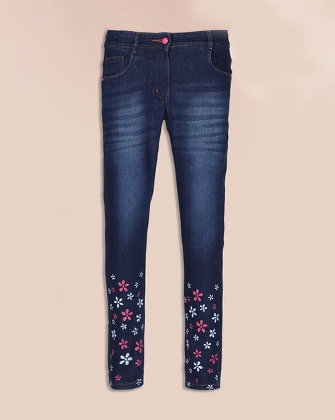 Jeans | Floral Print Denim Wide Leg Jeans | Warehouse