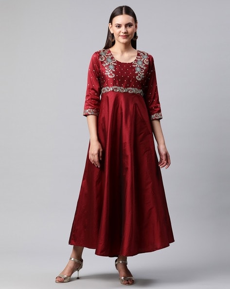 Maroon shop embroidered dress